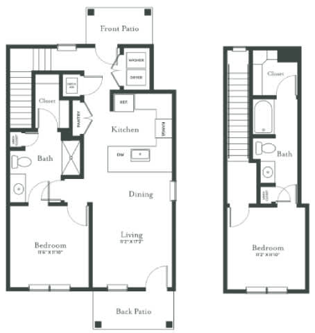 A black and white floor plan of a two bedroom apartment.