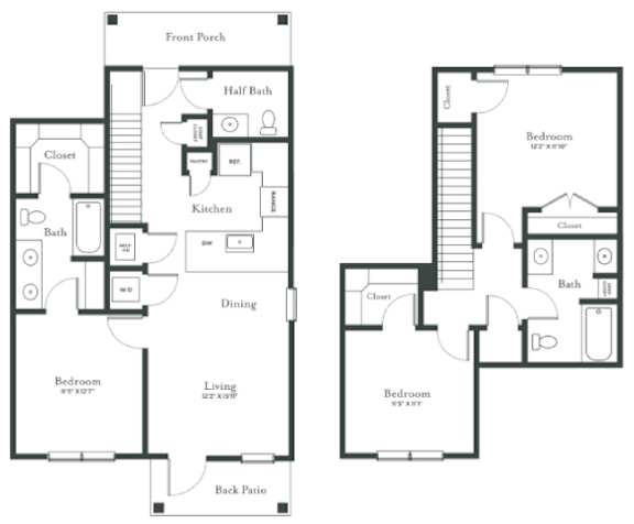 A black and white image of two floor plans of a house.