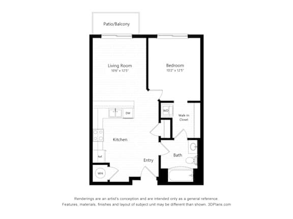 A floor plan of a house with a living room, kitchen, bathroom and bedroom.