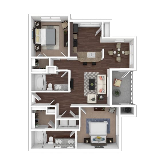 a stylized floor plan with bedrooms and a living room