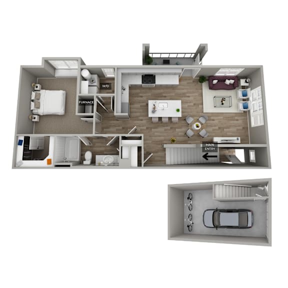 A floor plan of a house with a garage.