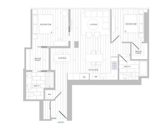 A floor plan of a house with labeled rooms such as bedroom, living room, dining room, kitchen, and bathroom.