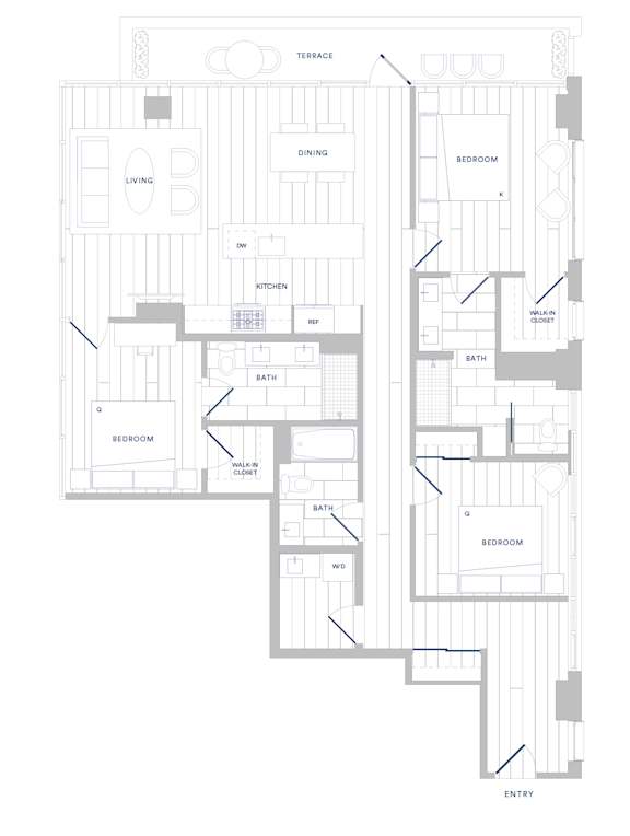 A floor plan of a house with labeled rooms such as bedroom, bathroom, and living room.