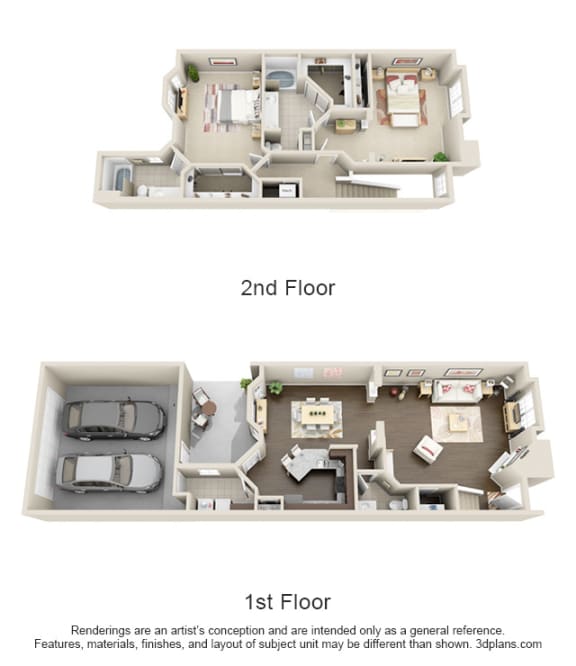 a stylized floor plan of a 2nd floor apartment