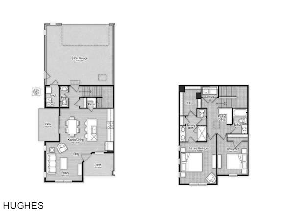 A floor plan of a two-car garage and a house layout.