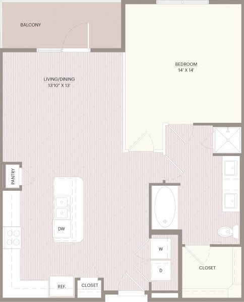 A floor plan of a home with a living room, dining room, bedroom, pantry, and closet.