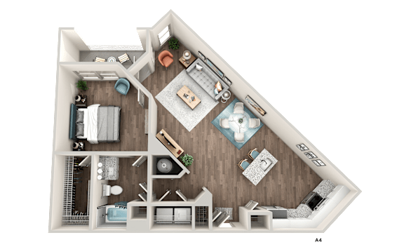 A detailed 3D floor plan of a house showing all rooms and furniture layout.