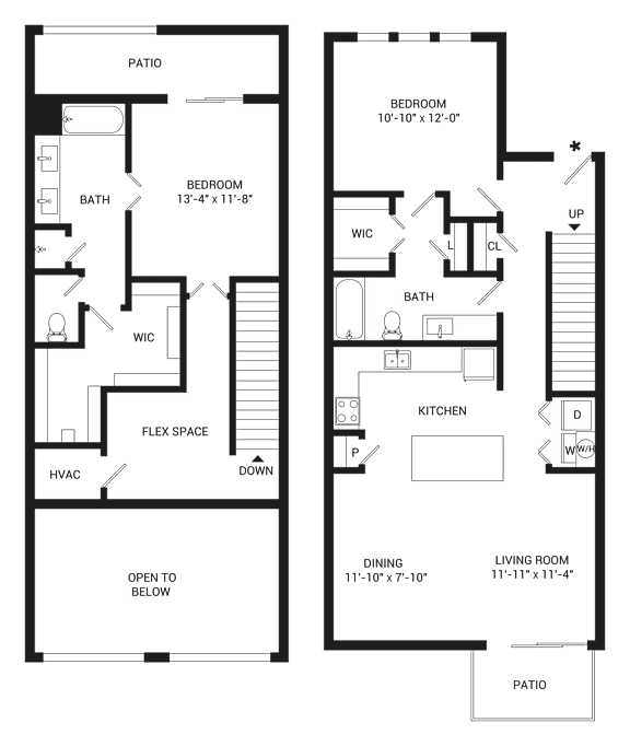 A floor plan of a two-story house with labeled rooms and dimensions.