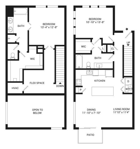 A floor plan of a two-story house with labeled rooms and dimensions.