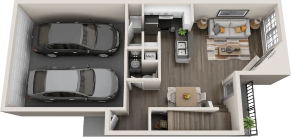 a floor plan of a house with two cars in