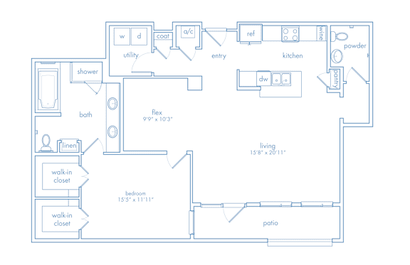 A blueprint of a house layout with labeled rooms.