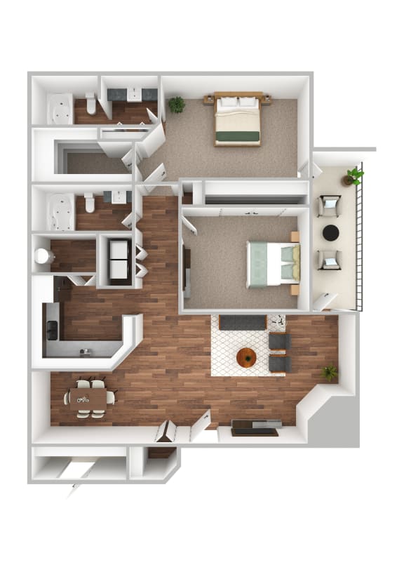 a 3d rendering of our 1 bedroom apartment at princeton court apartments in dallas