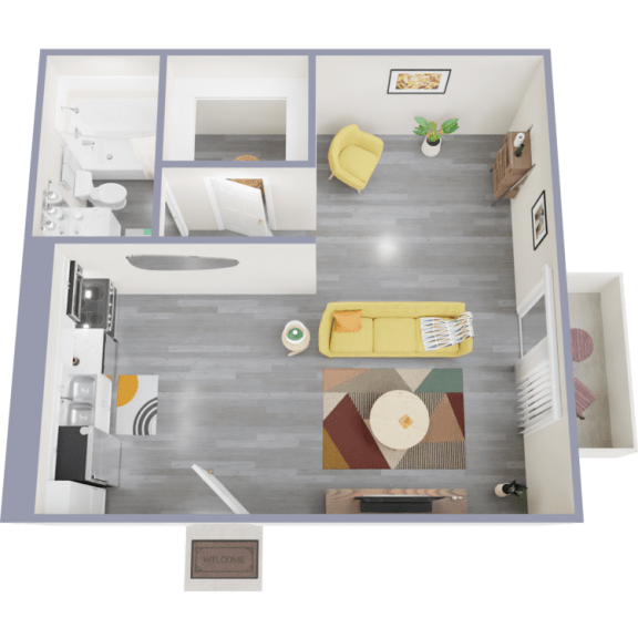 a rendering of our 1 bedroom apartment at princeton court apartments in dallas