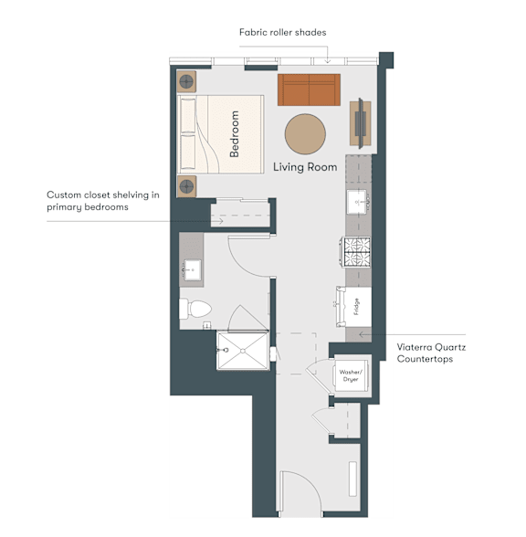 A floor plan of a Viatero Quartz Countertops apartment layout.