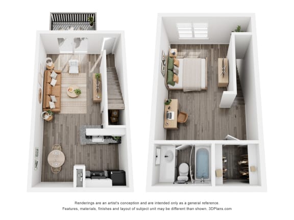 a 2 bedroom floor plan with a bedroom and a living room