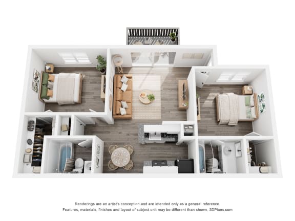 a 1 bedroom floorplan is shown in this rendering