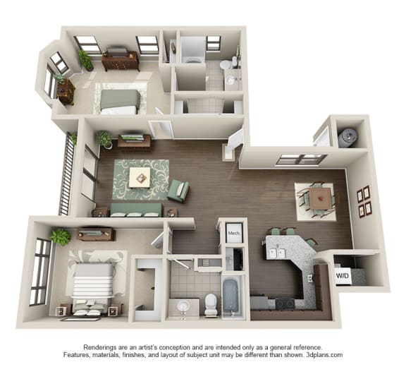 a 3d floor plan with a bedroom and a bathroom