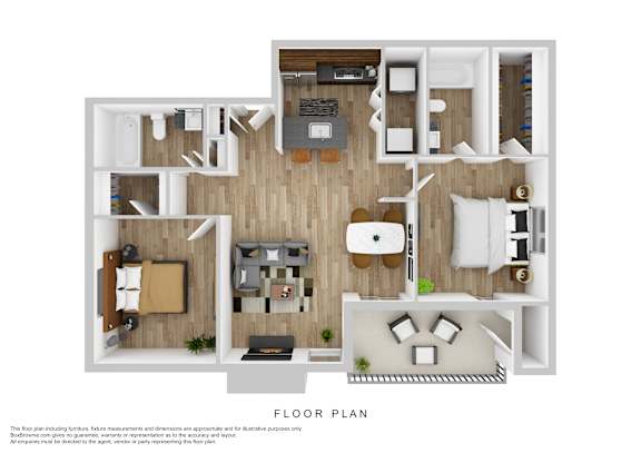 A floor plan of a house with a living room, kitchen, dining room, and bedrooms.
