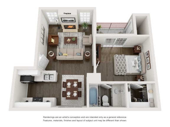 this is a 3d floor plan of a 829 square foot 1 bedroom apartment at the