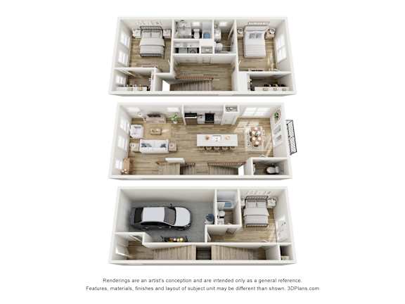 A set of three images showing different floor plans of a house.