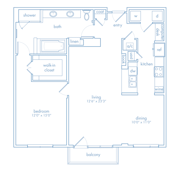 A blueprint of a house layout with a living room, dining room, kitchen, and bedrooms.
