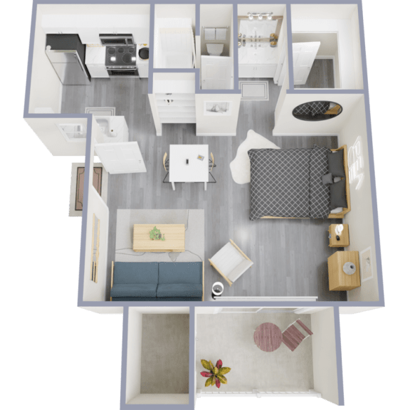 a stylized floor plan of a two bedroom apartment