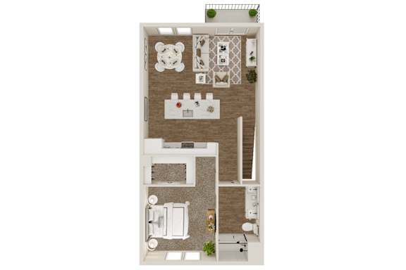A floor plan of a house with a kitchen, living room, and two bedrooms.