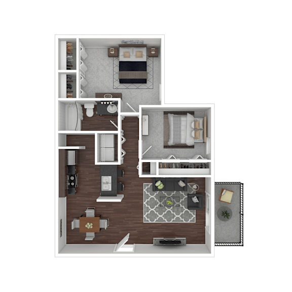 A 3D rendered image of a house layout.