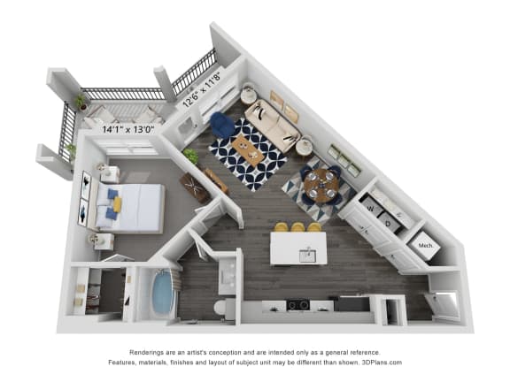 a 1 bedroom floor plan with a bathroom and a living room