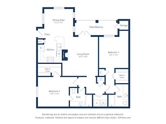 A floor plan of a house with a living room, two bedrooms, a kitchen, a dining area, a pantry, a bathroom, and a storage area.