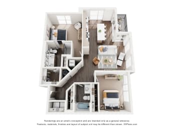 A floor plan of a house with a kitchen, living room, and two bedrooms.