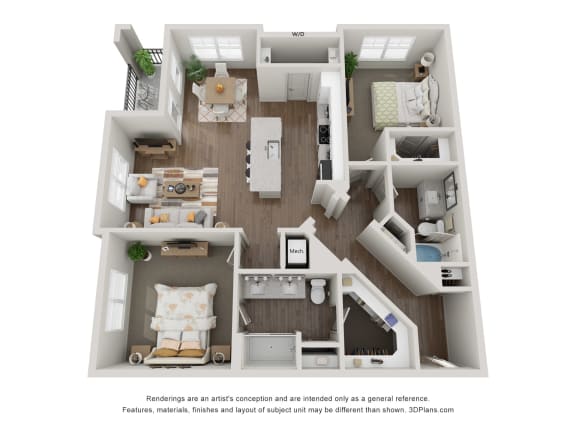 bedroom floor plan at the approach at summit park apartments in hendersonville, nc