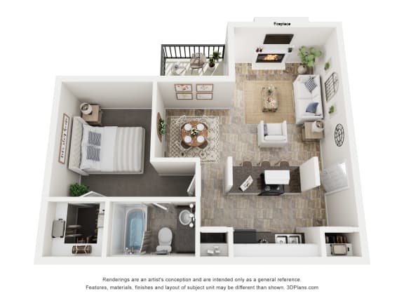 a 1 bedroom floor plan with a bathroom and a living room