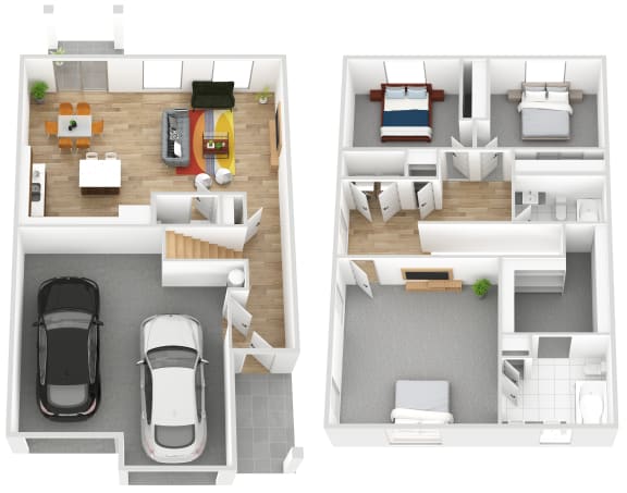 bedroom floor plan an overview of the room and a car in the garage