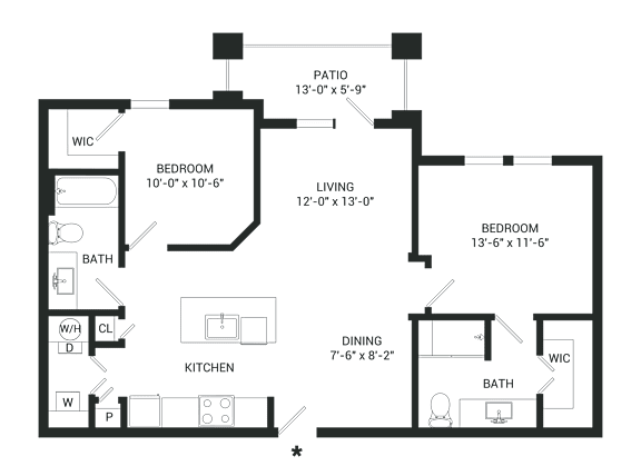 A floor plan of a house with labeled rooms and dimensions.