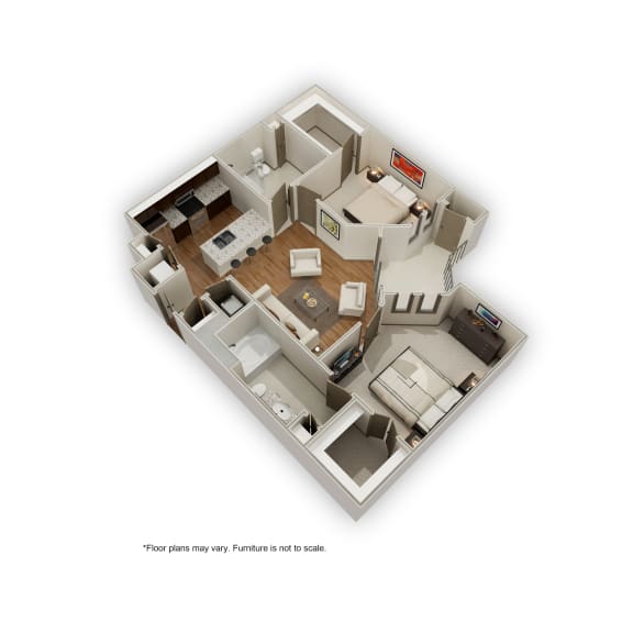 3d floor plan of a small apartment