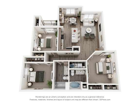 A floor plan of a house with a kitchen, living room, and two bedrooms.