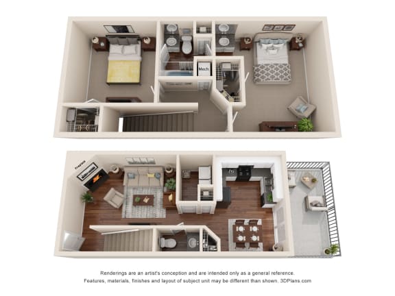 a spacious two bedroom apartment with a large balcony and a spacious bathroom with a tub and shower