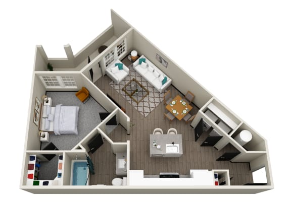 a 3d floor plan of a studio apartment