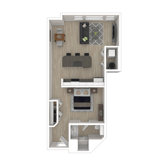 a floor plan of a bedroom with a bathroom and a living room
