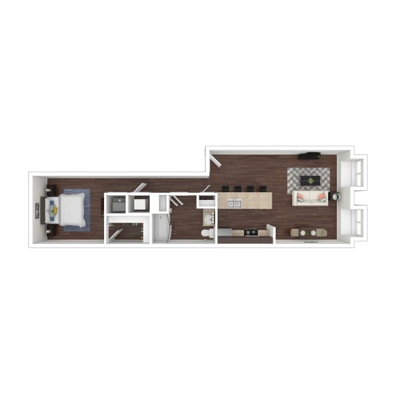a bedroom with a bed and a desk in a room