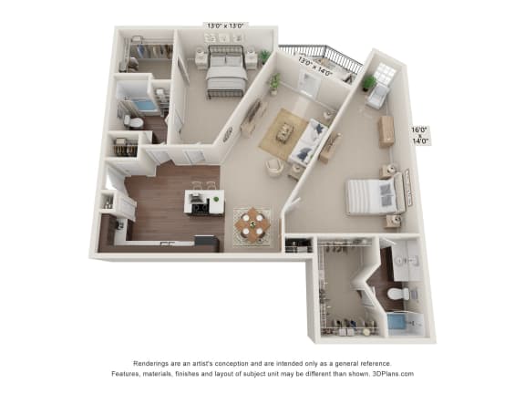 a stylized floor plan is shown with a bedroom and living room