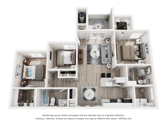 a floor plan of a 3 bedroom192 sq ft house
