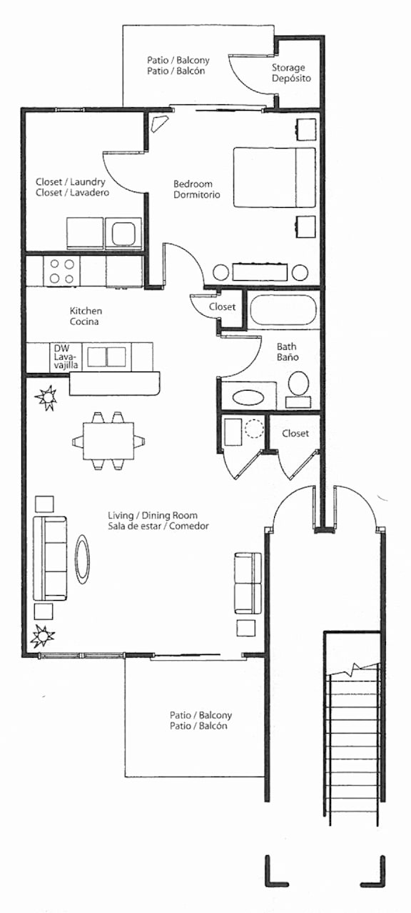 A floor plan of a house with a kitchen, living room, and bedrooms.