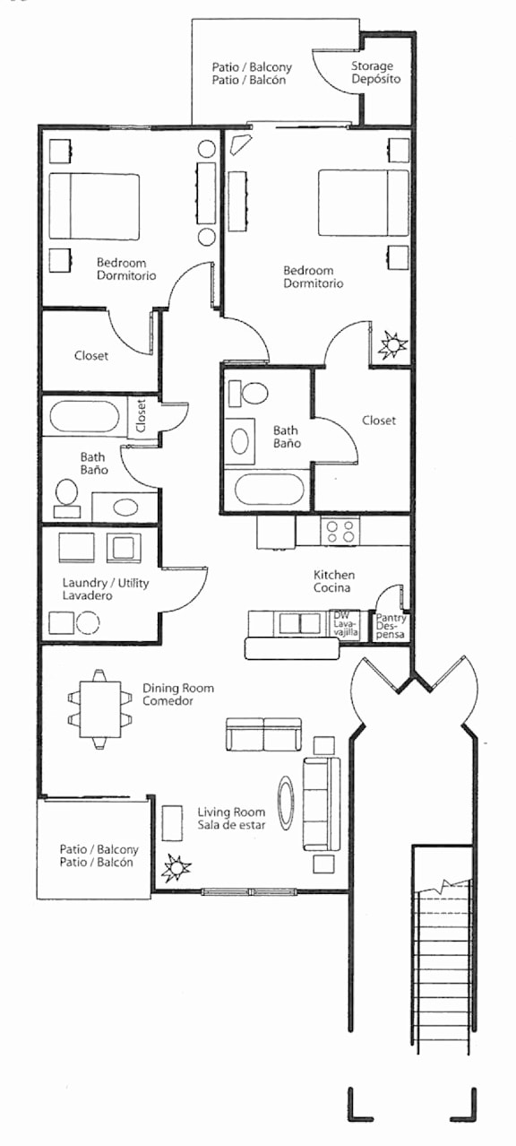 A black and white floor plan of a house with labeled rooms.