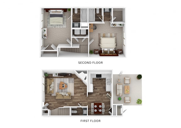 A floor plan of a two-story home with labeled first and second floors.