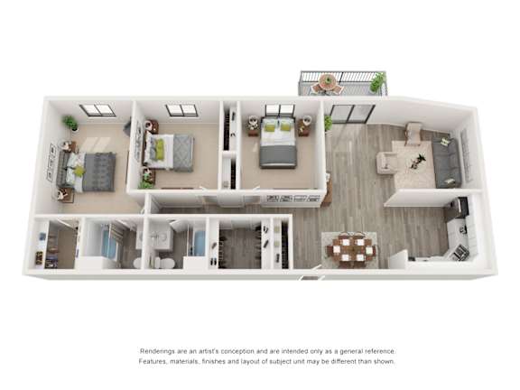 A floor plan of a house with a kitchen, living room, dining room, and bedrooms.