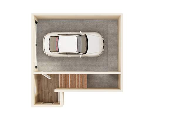 A car is parked in a garage.