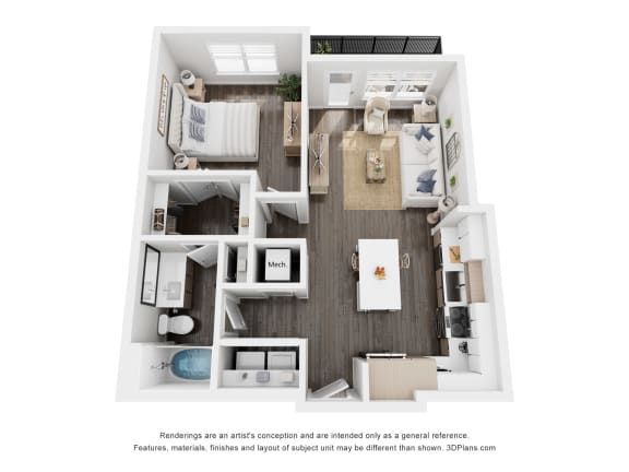 a 3d floor plan of a bedroom
