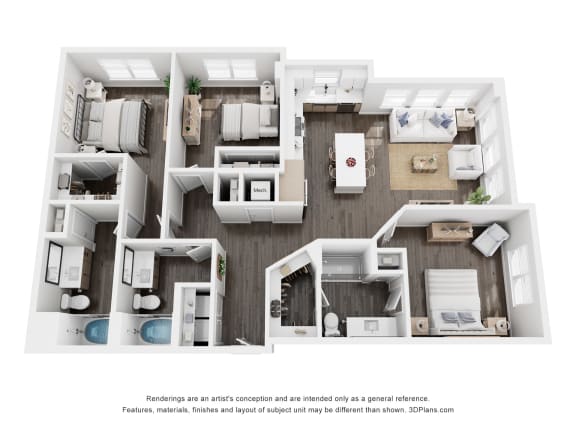 a 3 bedroom floor plan is shown in this image